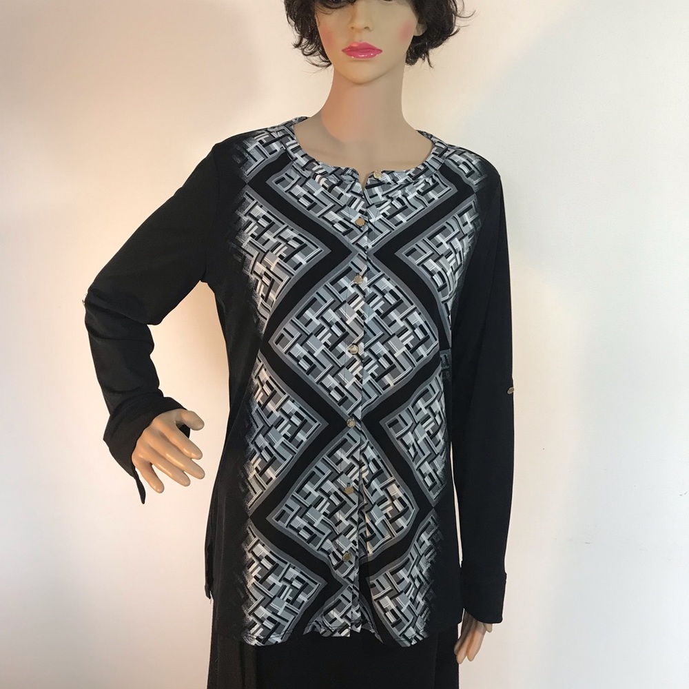 Dana Buchman Patterned Black Blouse